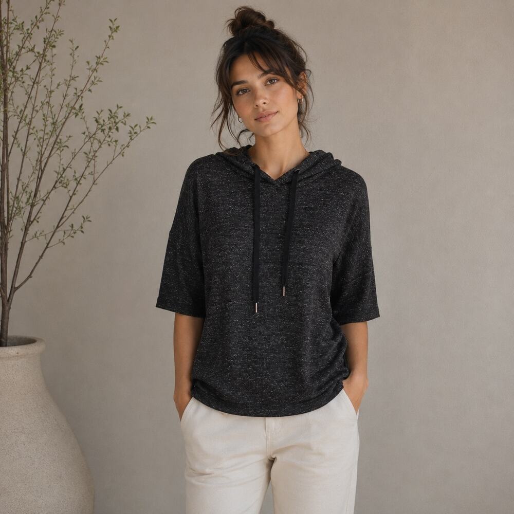 Calia Black Space Dye Short Sleeve Pullover  Hoodie Med.